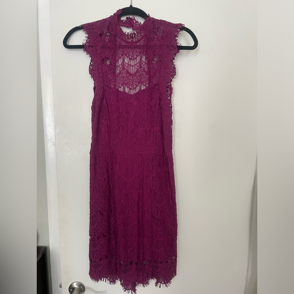 NWT Free People Magenta Lace Bodycon Open Back High Neck Short Dress